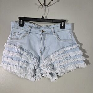 Women's XL Fringe Shorts Daisy‎ Dukes Light Wash Cut Off Stretch